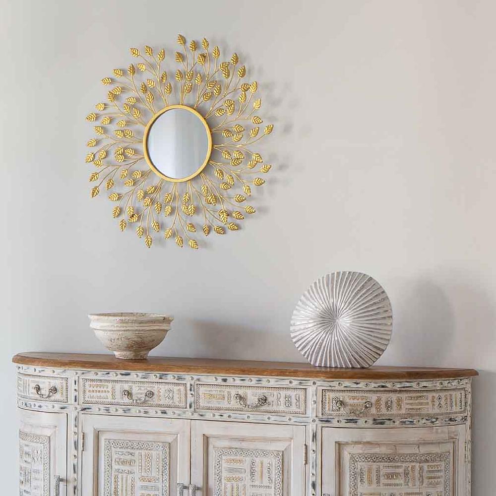 Creaciones Meng MUEBLE - ESPEJOS - Espejo Redondo De Pared De Metal Dorado