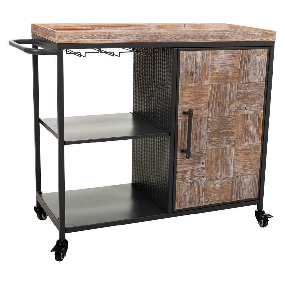 Creaciones meng MUEBLE - ESTANTERIAS Y REPISAS - estanteria botellero con ruedas de madera y metal de 1 balda y 1 puerta gris