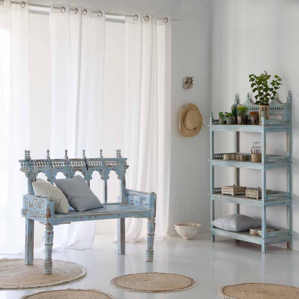 Creaciones Meng MUEBLE - ESTANTERIAS Y REPISAS - Estanteria De Madera Tallada Acabado Artesanal Envejecido Blanco