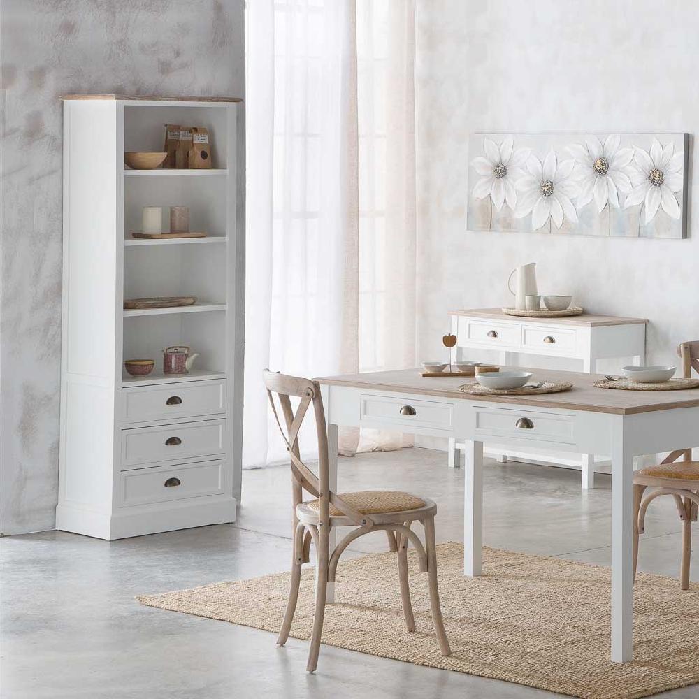 Creaciones Meng MUEBLE - ESTANTERIAS Y REPISAS - Estanteria De Madera De 4 Baldas Y 3 Cajones Blanco