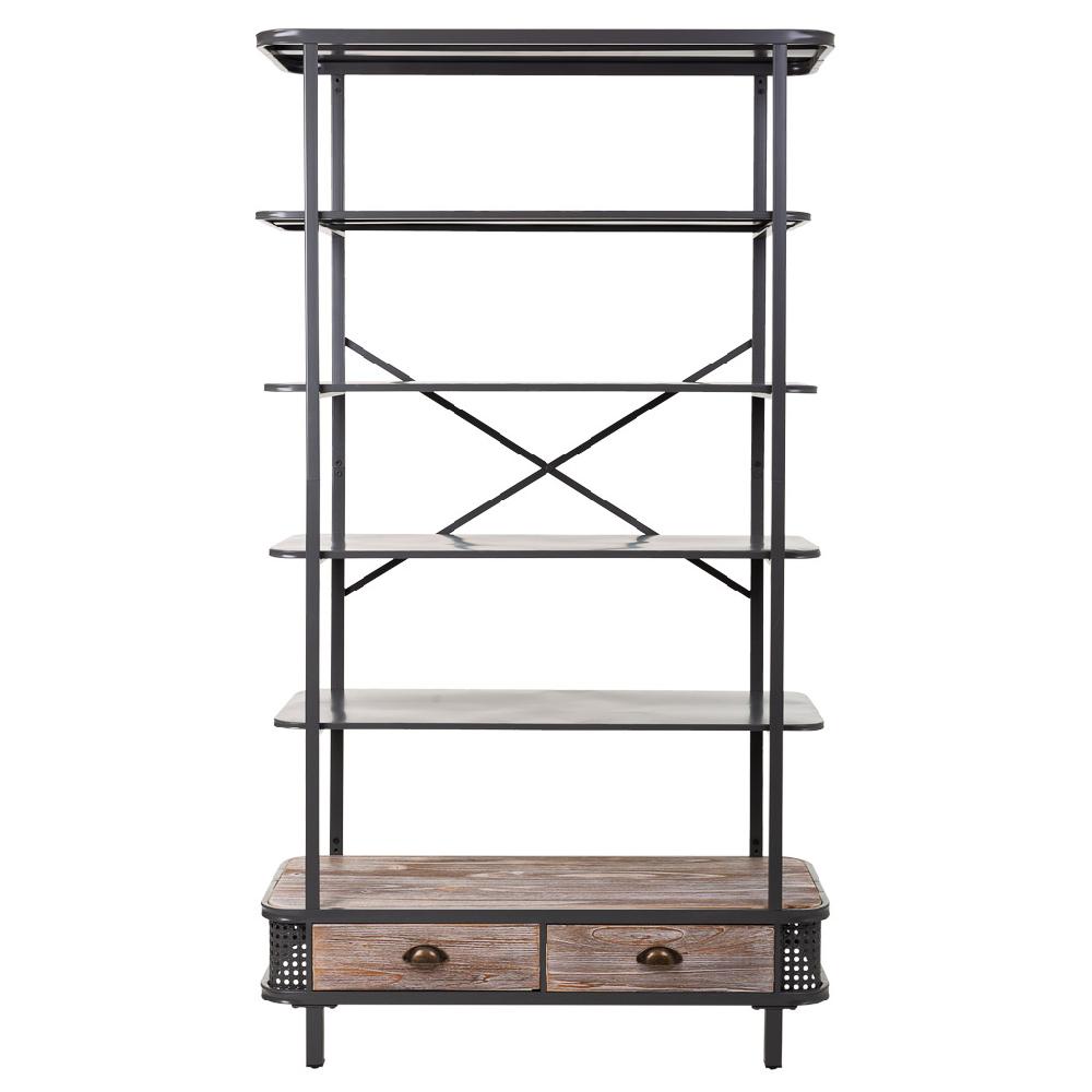 Creaciones Meng MUEBLE - ESTANTERIAS Y REPISAS - Estanteria De Metal Y Madera De 5 Baldas Y 2 Cajones Gris