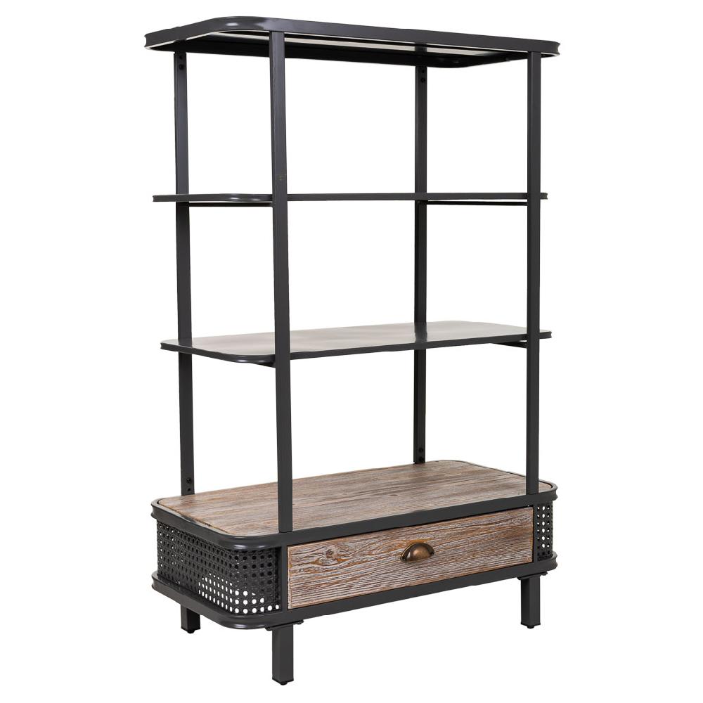 Creaciones meng MUEBLE - ESTANTERIAS Y REPISAS - estanteria de metal y madera de 3 baldas y 1 cajon gris