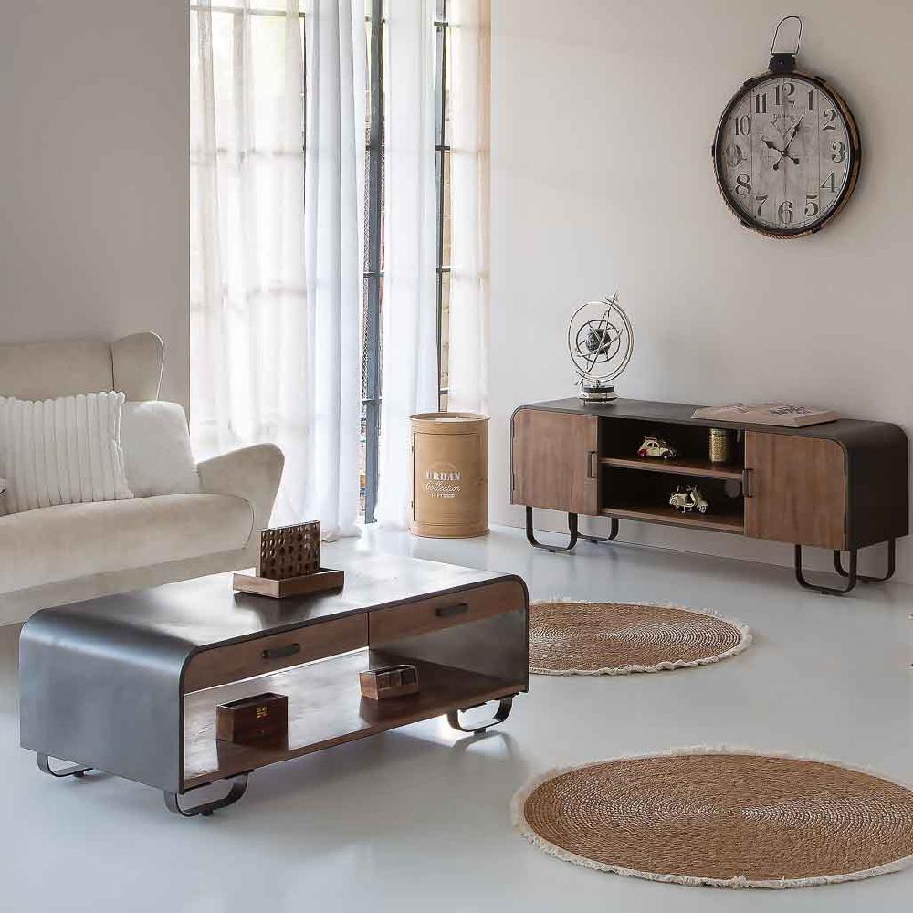 Creaciones Meng MUEBLE - MESAS AUXILIARES - Kit Mesa De Centro De Madera Y Metal Negro