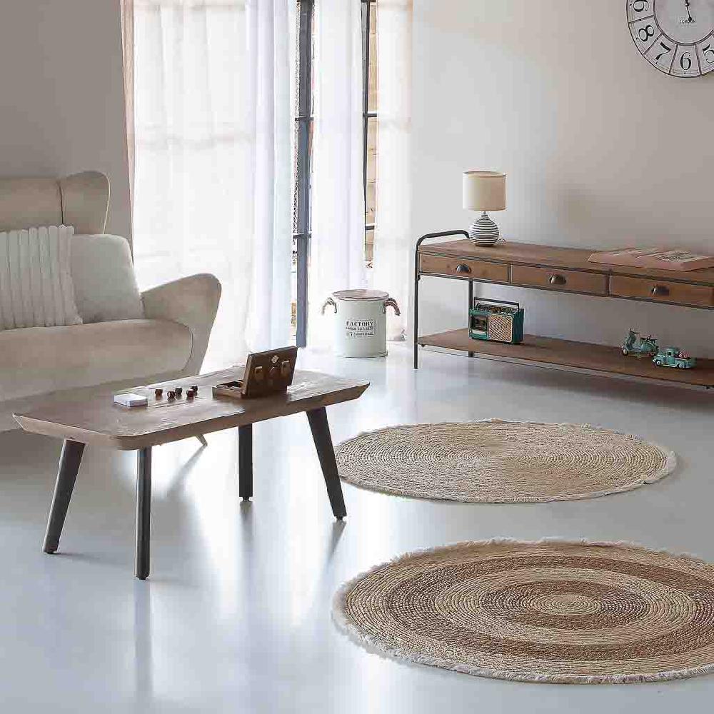 Creaciones Meng MUEBLE - MESAS AUXILIARES - Kit Mesa De Centro De Madera Y Metal Marron