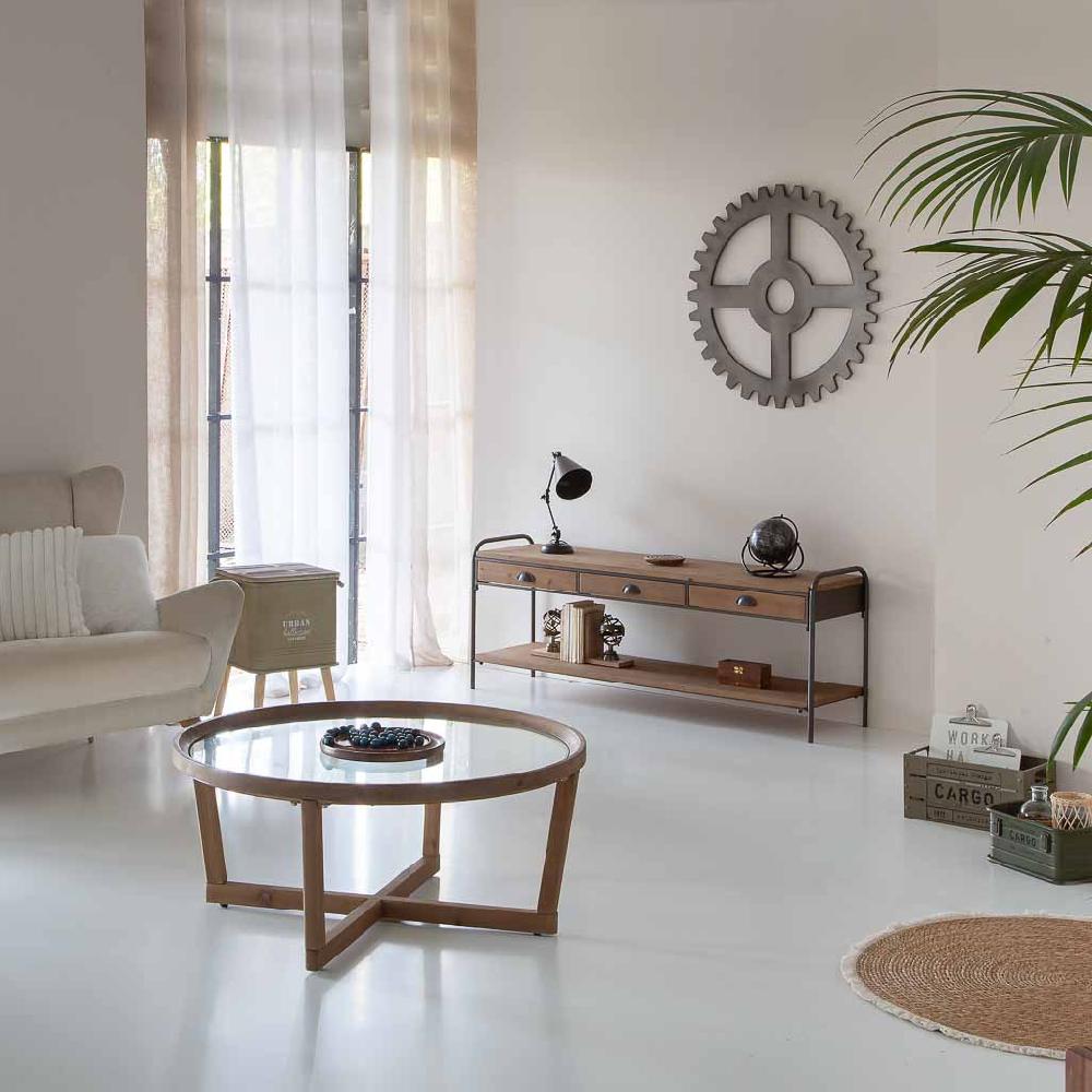 Creaciones Meng MUEBLE - MESAS AUXILIARES - Kit Mesa De Centro De Madera Y Cristal Marron