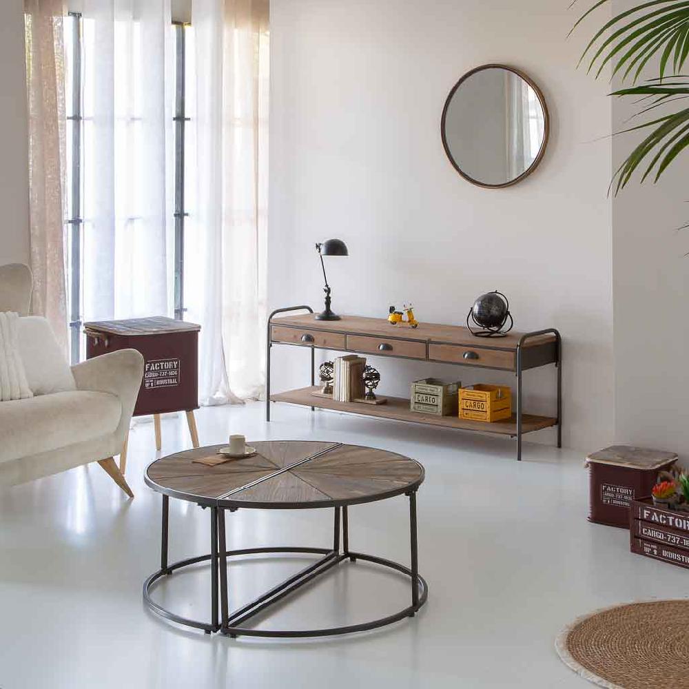 Creaciones Meng MUEBLE - MESAS AUXILIARES - Kit Mesa De Centro Set 2pzas De Madera Y Metal Marron