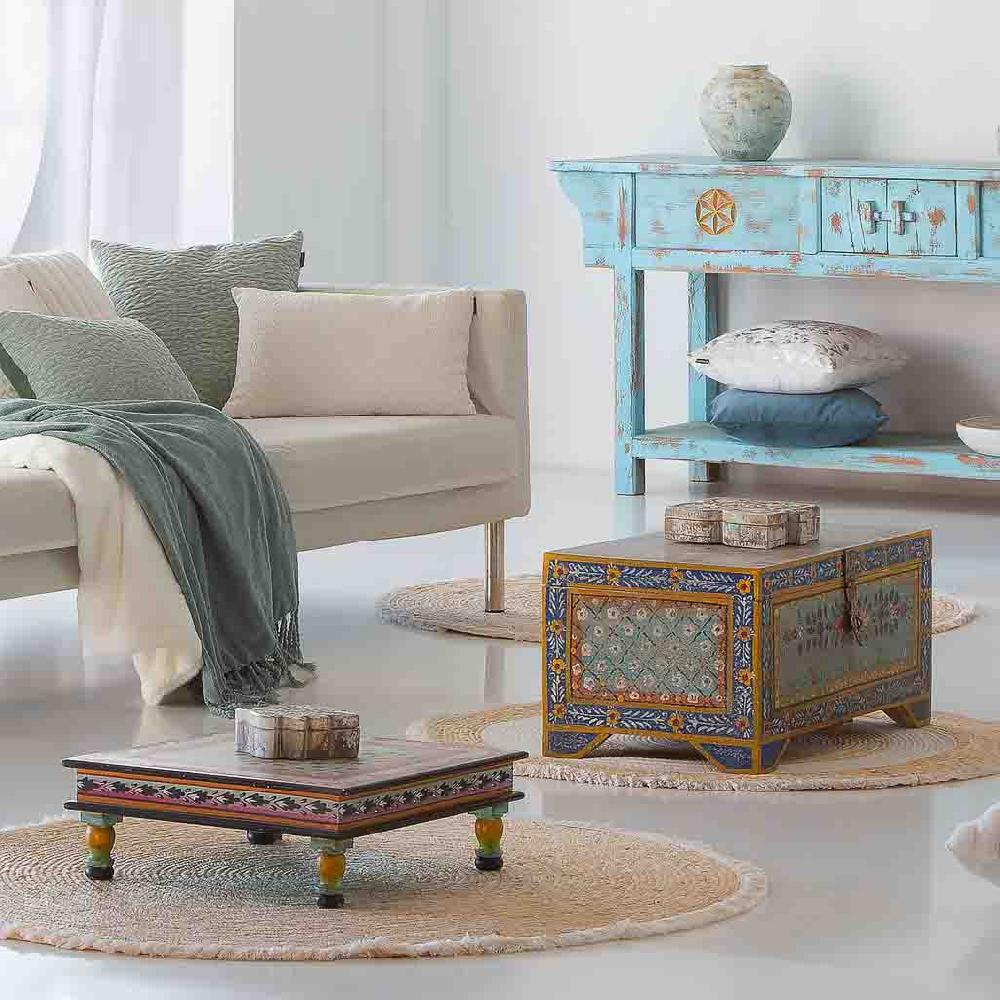 Creaciones Meng MUEBLE - MESAS AUXILIARES - Mesa Auxiliar De Madera Pintado Artsanal Verde