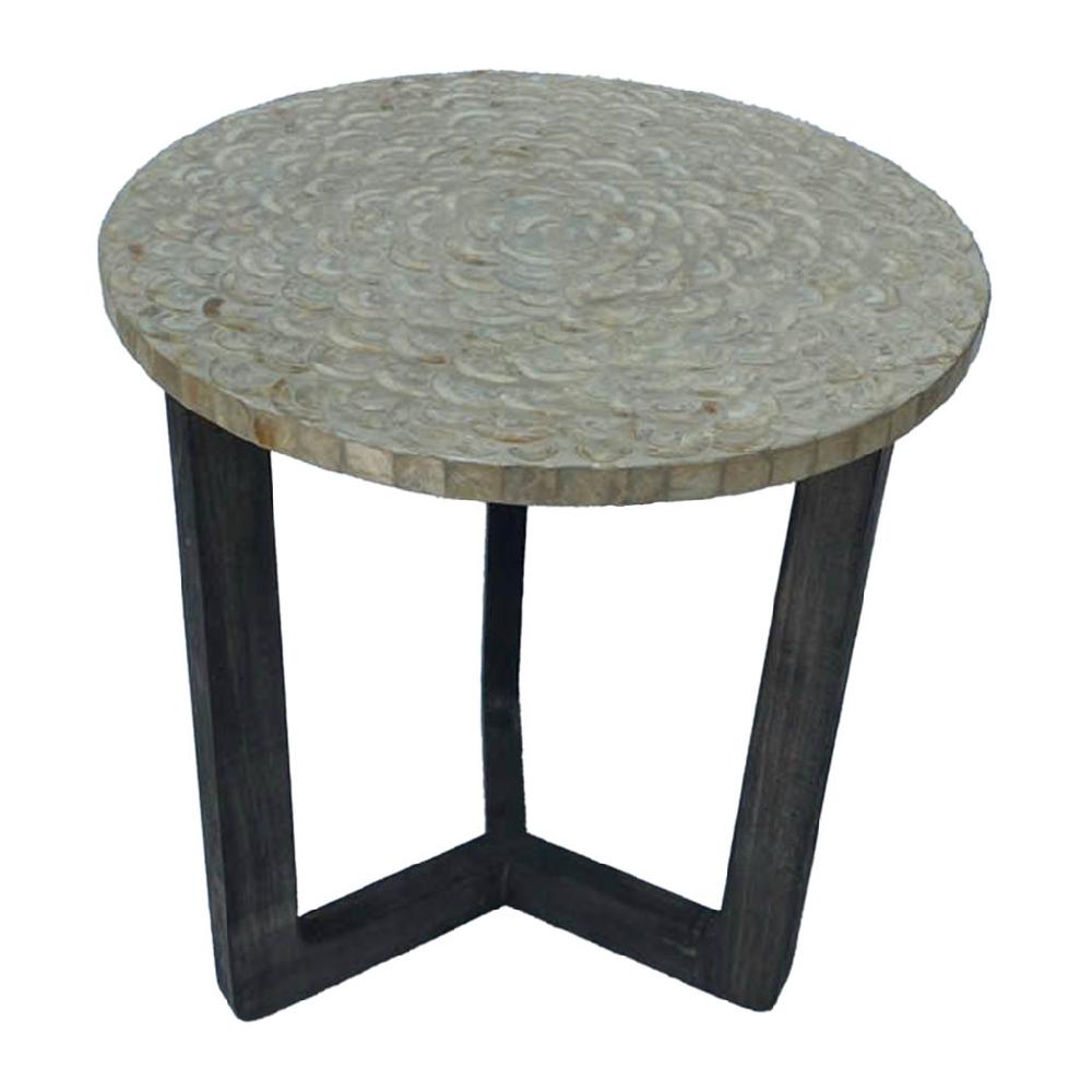 Creaciones meng MUEBLE - MESAS AUXILIARES - mesa auxiliar de madera y capiz blanco