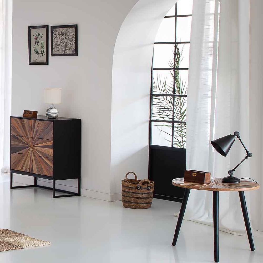 Creaciones Meng MUEBLE - MESAS AUXILIARES - Mesa Auxiliar Redonda De Madera Y Metal Marron