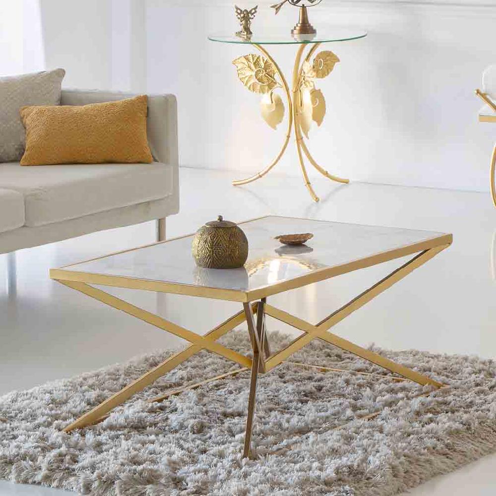 Creaciones Meng MUEBLE - MESAS AUXILIARES - Mesa De Centro Rectangular De Metal Dorado