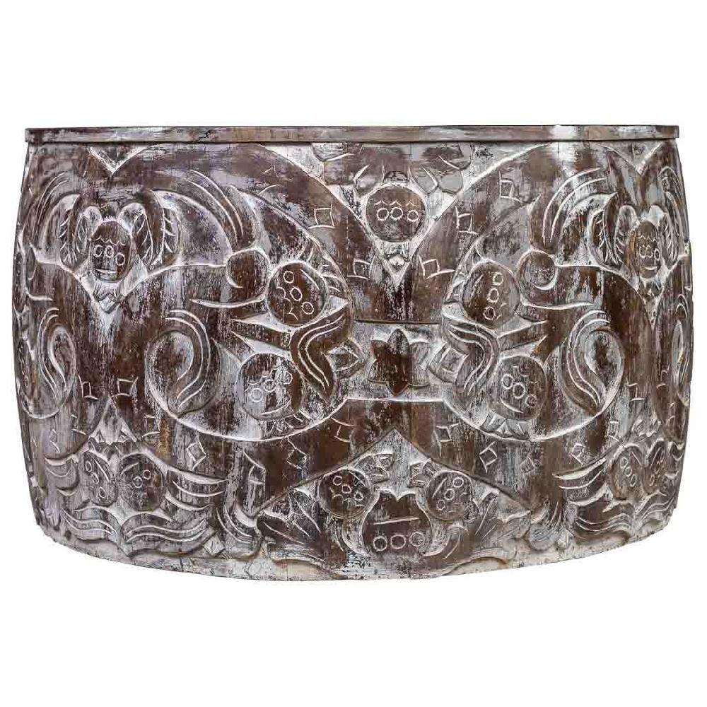 Creaciones Meng MUEBLE - MESAS AUXILIARES - Mesa De Centro Redonda De Madera Tallada Acabado Artesanal Marron