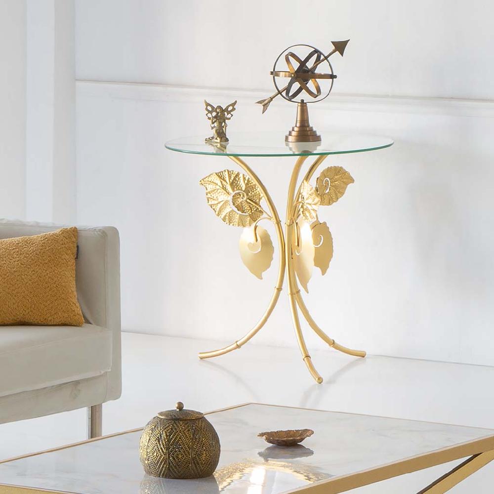 Creaciones Meng MUEBLE - MESAS AUXILIARES - Mesa Esquinera Redonda De Metal Dorado