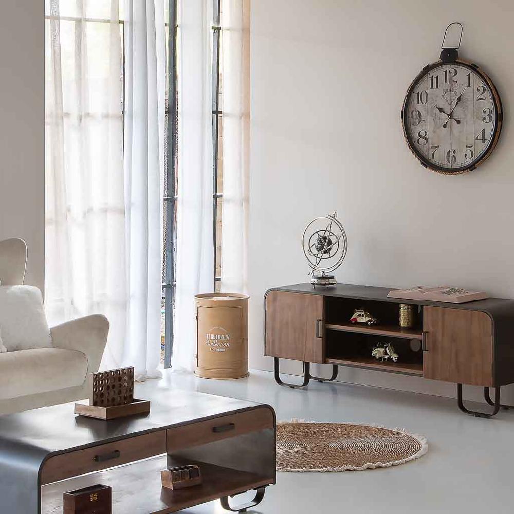 Creaciones Meng MUEBLE - MESAS AUXILIARES - Mesa Estante De Metal Y Madera Con Estante Interior Impreso Marron