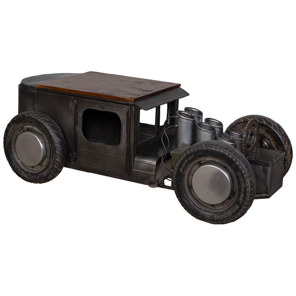 Creaciones meng MUEBLE - MESAS DE CENTRO - coche mesa de centro botellero de metal y madera acabado artesanal gris