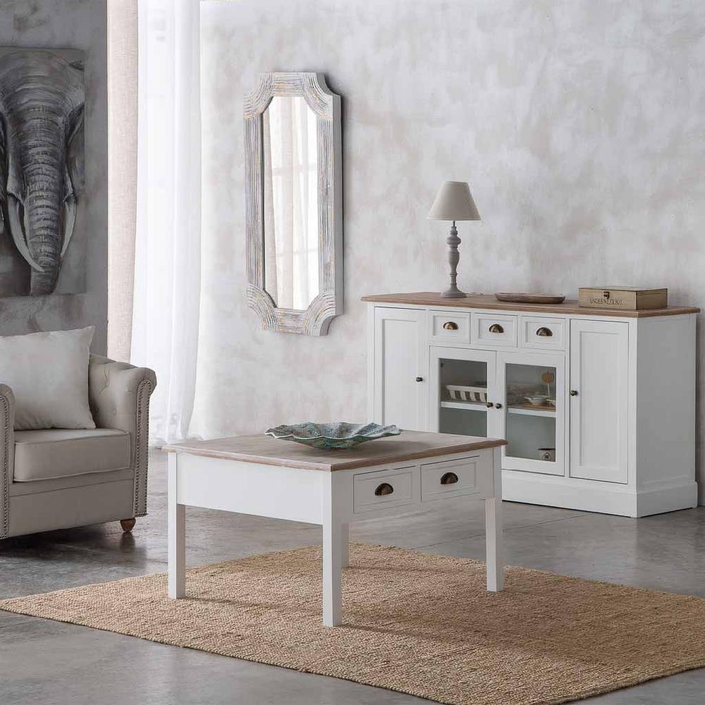Creaciones Meng MUEBLE - MESAS DE CENTRO - Kit Mesa De Centro De Madera De 2 Cajones Blanco