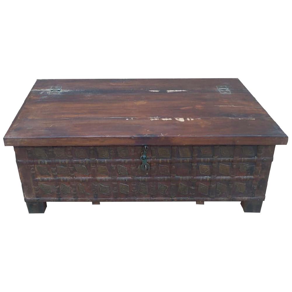 Creaciones Meng MUEBLE - MESAS DE CENTRO - Mesa Baul De Centro De Madera Acabado Artesanal Marron