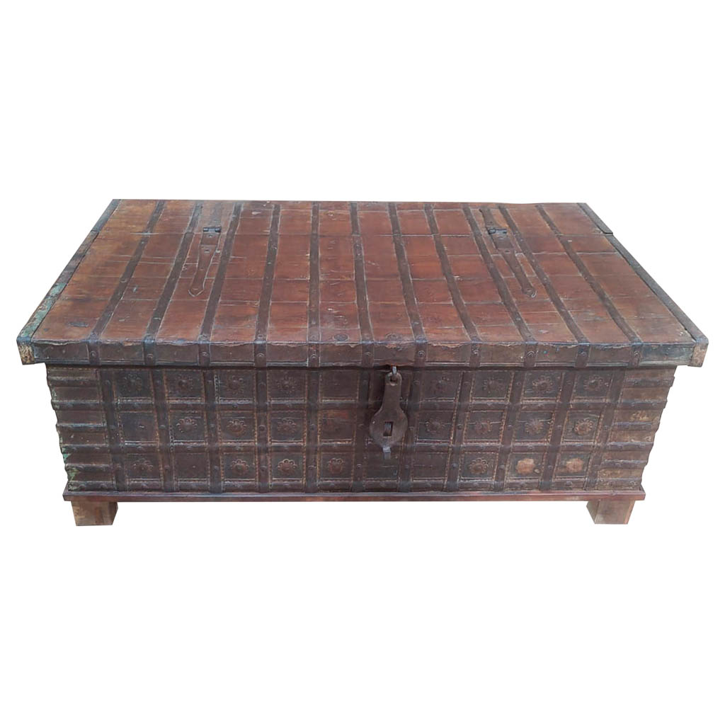 Creaciones Meng MUEBLE - MESAS DE CENTRO - Mesa Baul De Centro De Madera Acabado Artesanal Marron