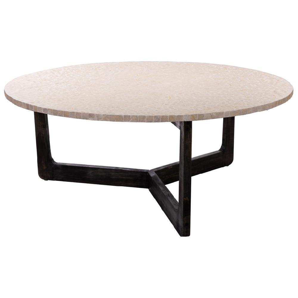 Creaciones meng MUEBLE - MESAS DE CENTRO - mesa de centro de madera y capiz blanco