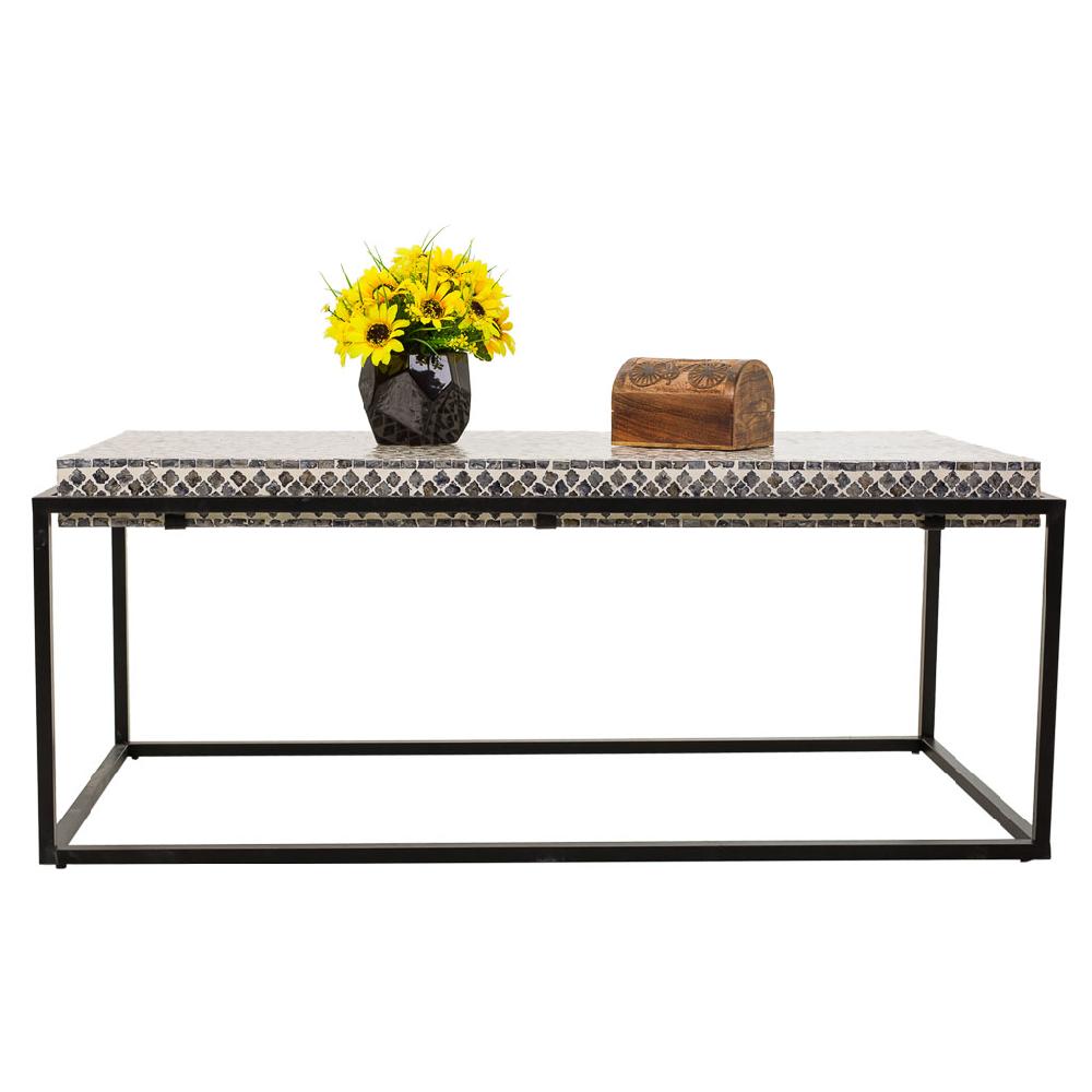 Creaciones Meng MUEBLE - MESAS DE CENTRO - Mesa De Centro Rectangular De Madera Acabado En Capiz Gris