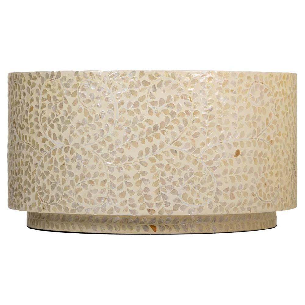 Creaciones Meng MUEBLE - MESAS DE CENTRO - Mesa De Centro Redonda De Madera Acabado En Capiz Gris