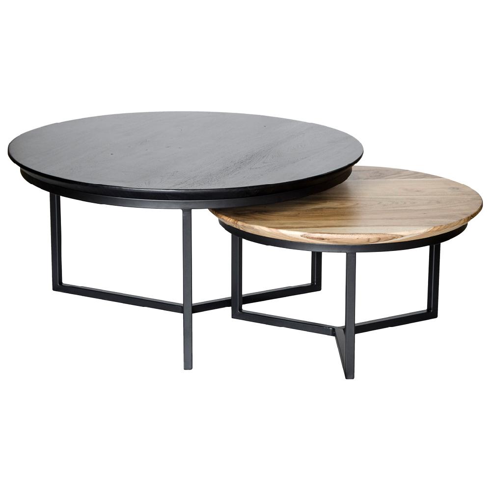 Creaciones meng MUEBLE - MESAS - mesa de centro redonda con tablero de mango negro y patas de hierro