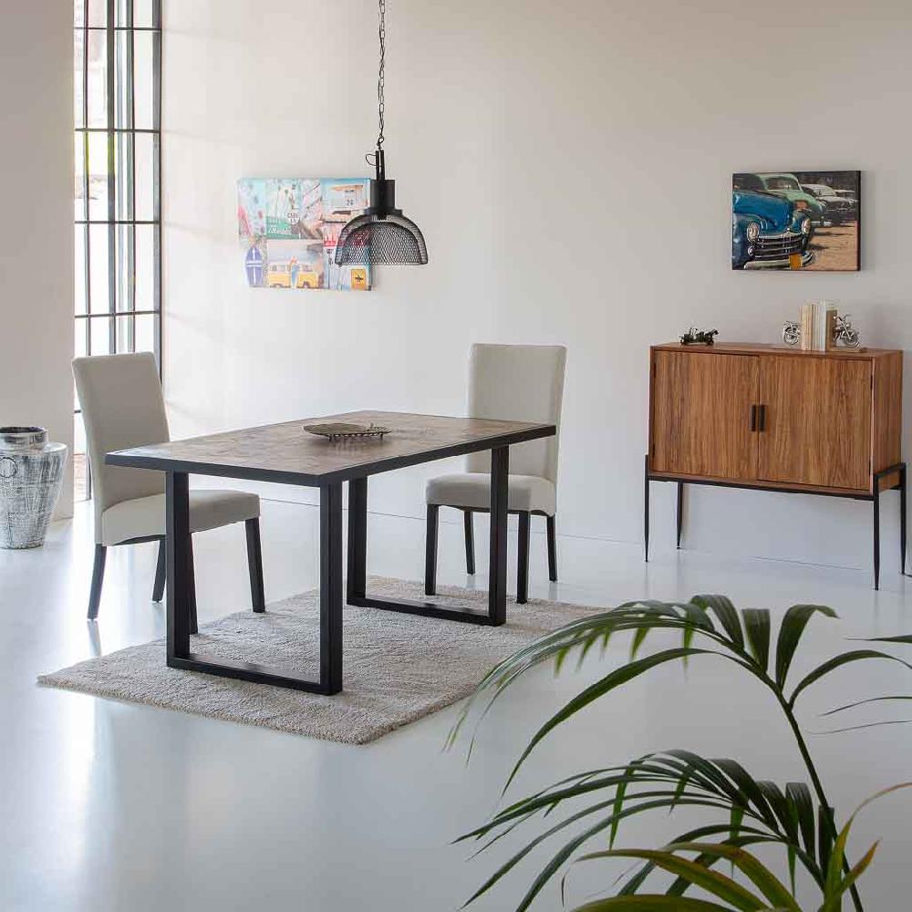 Creaciones Meng MUEBLE - MESAS - Mesa De Comedor Parquetado De Madera De Mango/dm Acabado Color Nogal