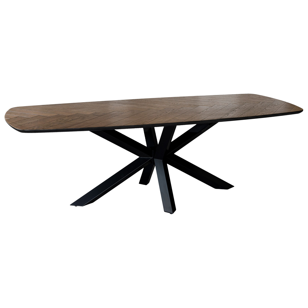 Creaciones meng MUEBLE - MESAS - mesa de comedor rectangular con tablero de roble y dm color nogal y patas de hierro