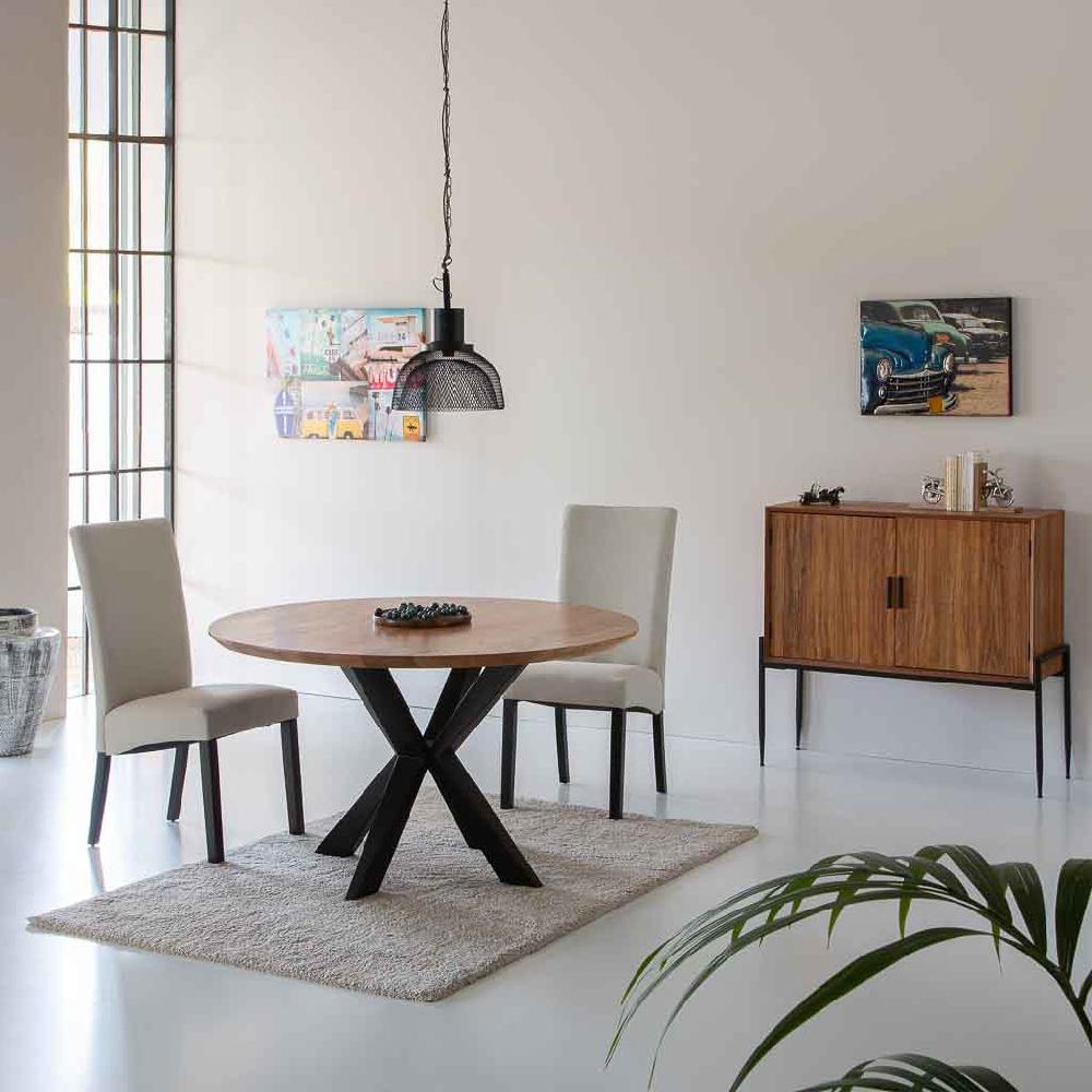 Creaciones Meng MUEBLE - MESAS - Mesa De Comedor Redonda Borde Suizo De Madera De Acacia Acabado Color Natural