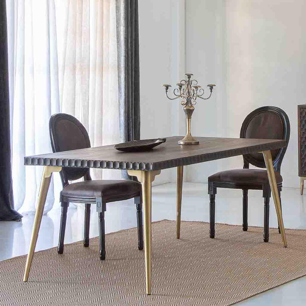 Creaciones Meng MUEBLE - MESAS - Mesa Rectangular De Madera Y Metal Marron