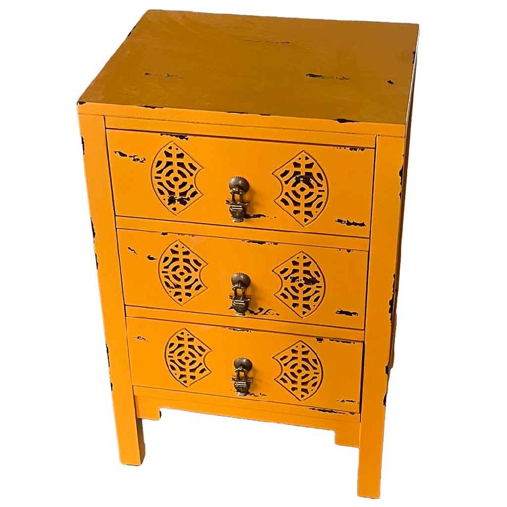 Creaciones meng MUEBLE - MESITAS NOCHE - mesita de madera con 3 cajones de color amarillo