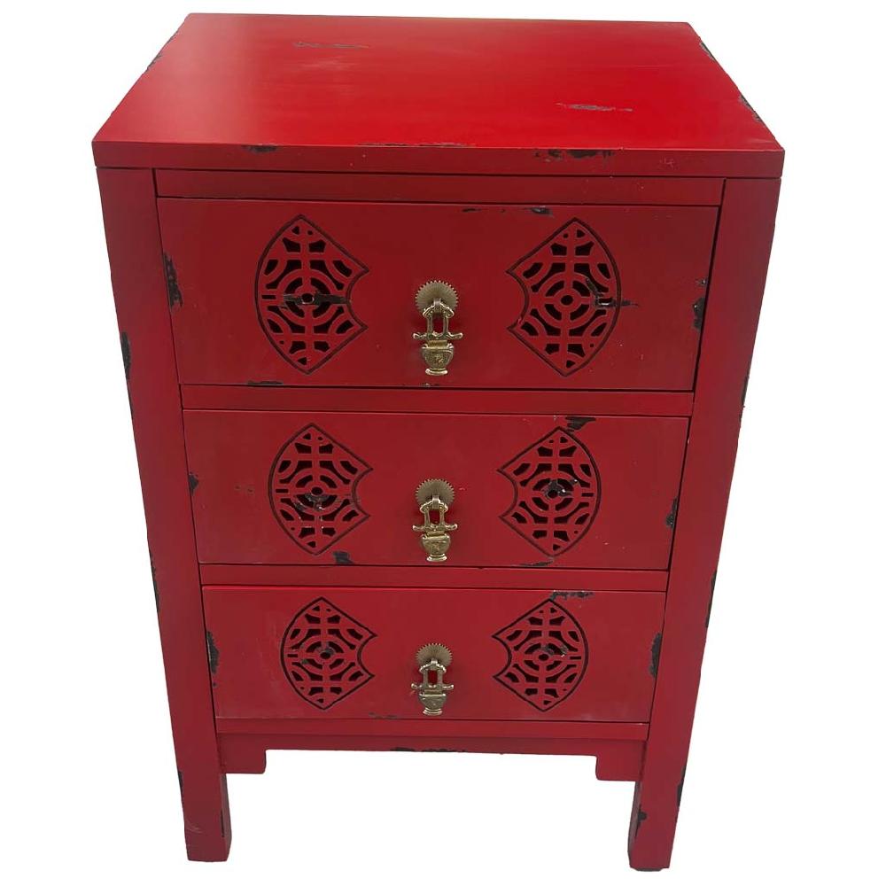 Creaciones meng MUEBLE - MESITAS NOCHE - mesita de madera con 3 cajones de color rojo