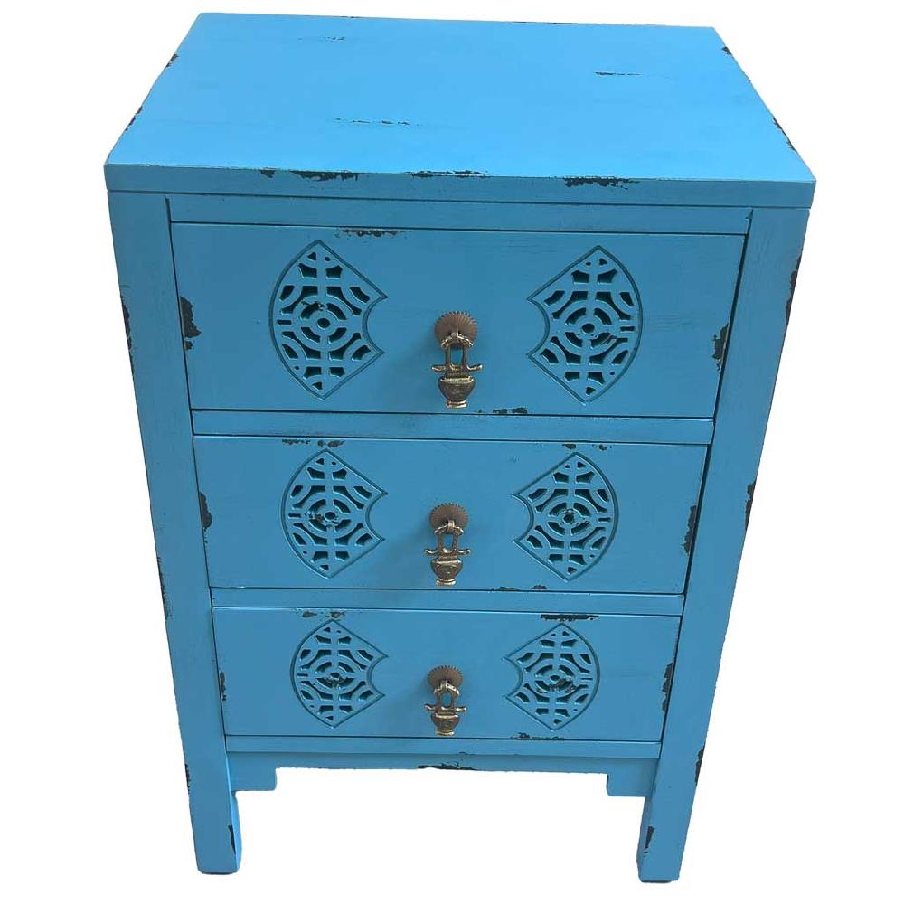 Creaciones meng MUEBLE - MESITAS NOCHE - mesita de madera con 3 cajones de color azul