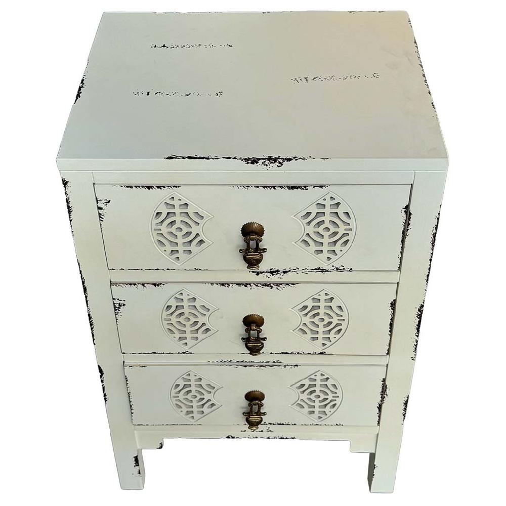 Creaciones meng MUEBLE - MESITAS NOCHE - mesita de madera con 3 cajones de color blanco