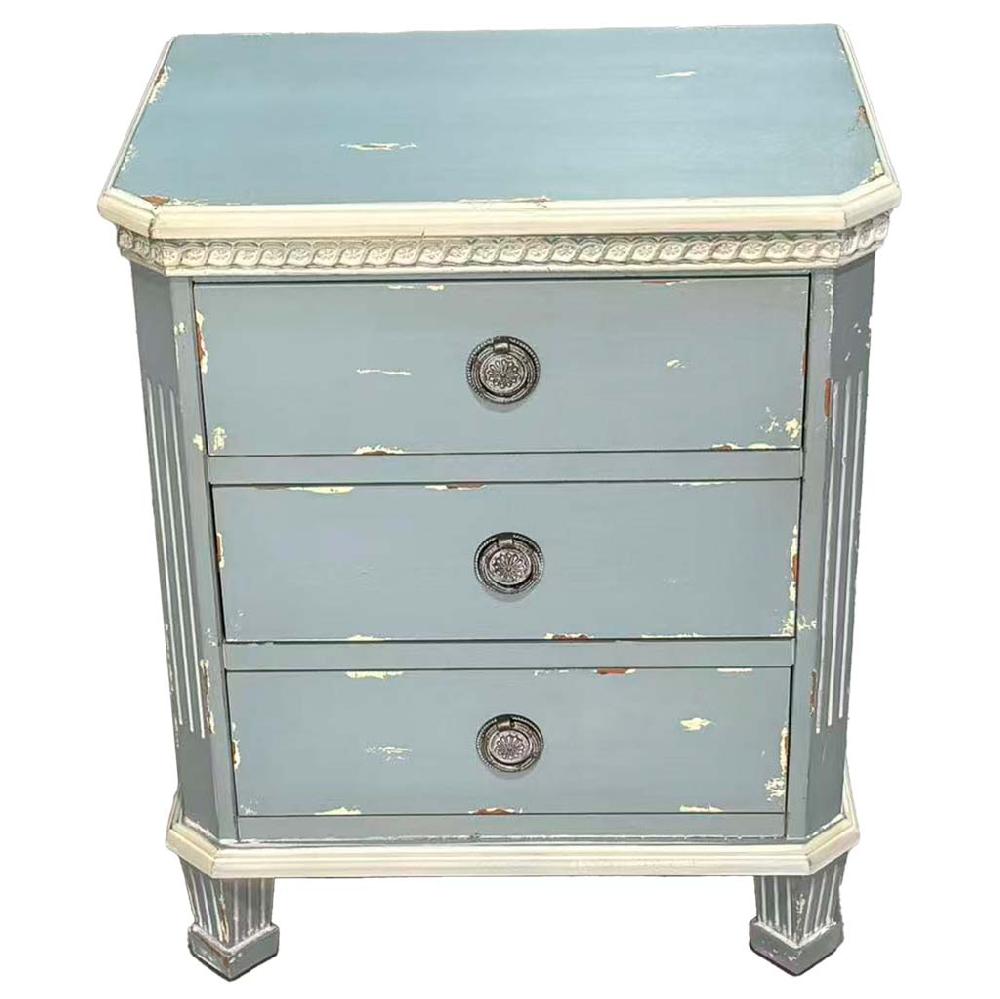 Creaciones meng MUEBLE - MESITAS NOCHE - mesita de madera de color azul con 3 cajones