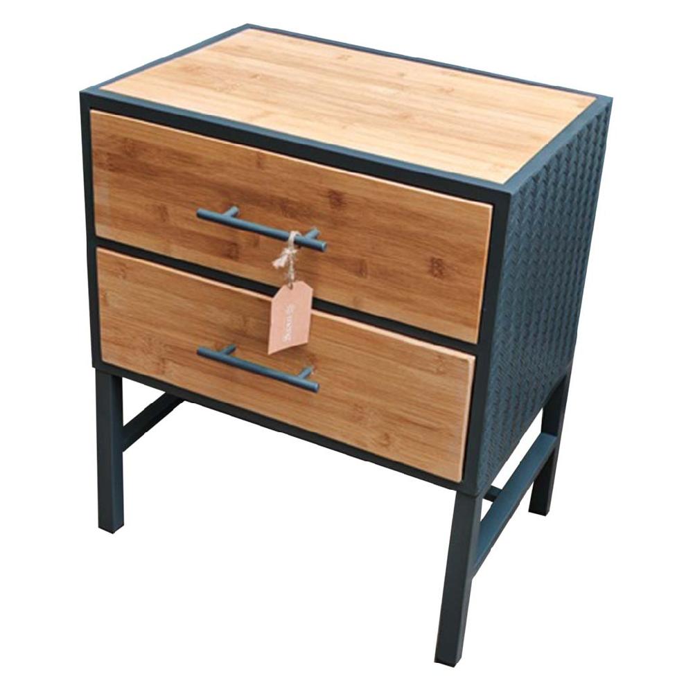 Creaciones meng MUEBLE - MESITAS NOCHE - mesita de noche de metal y madera 2 cajones negro