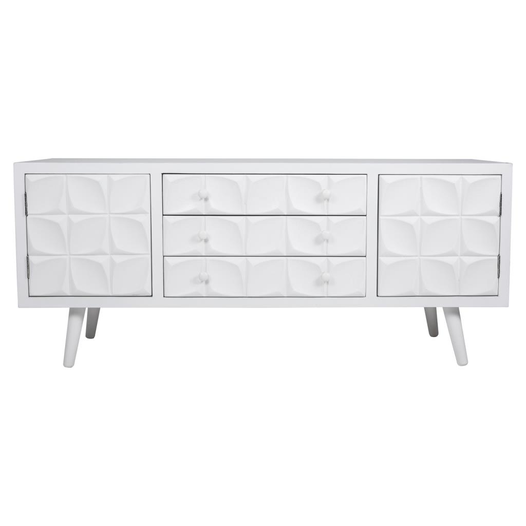 Creaciones Meng MUEBLE - MUEBLE AUXILIAR - Kit Mueble Bajo De Madera Blanco Con 2 Puertas Y 3 Cajones