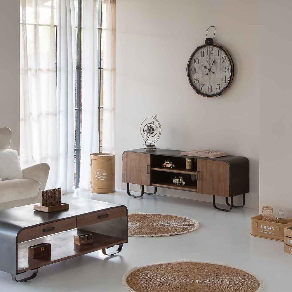 Creaciones Meng MUEBLE - MUEBLE AUXILIAR - Kit Mueble Bajo De Madera Y Metal Negro