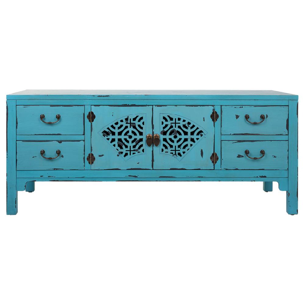 Creaciones Meng MUEBLE - MUEBLE AUXILIAR - Mueble Bajo De Madera 2 Puertas Y Cajones