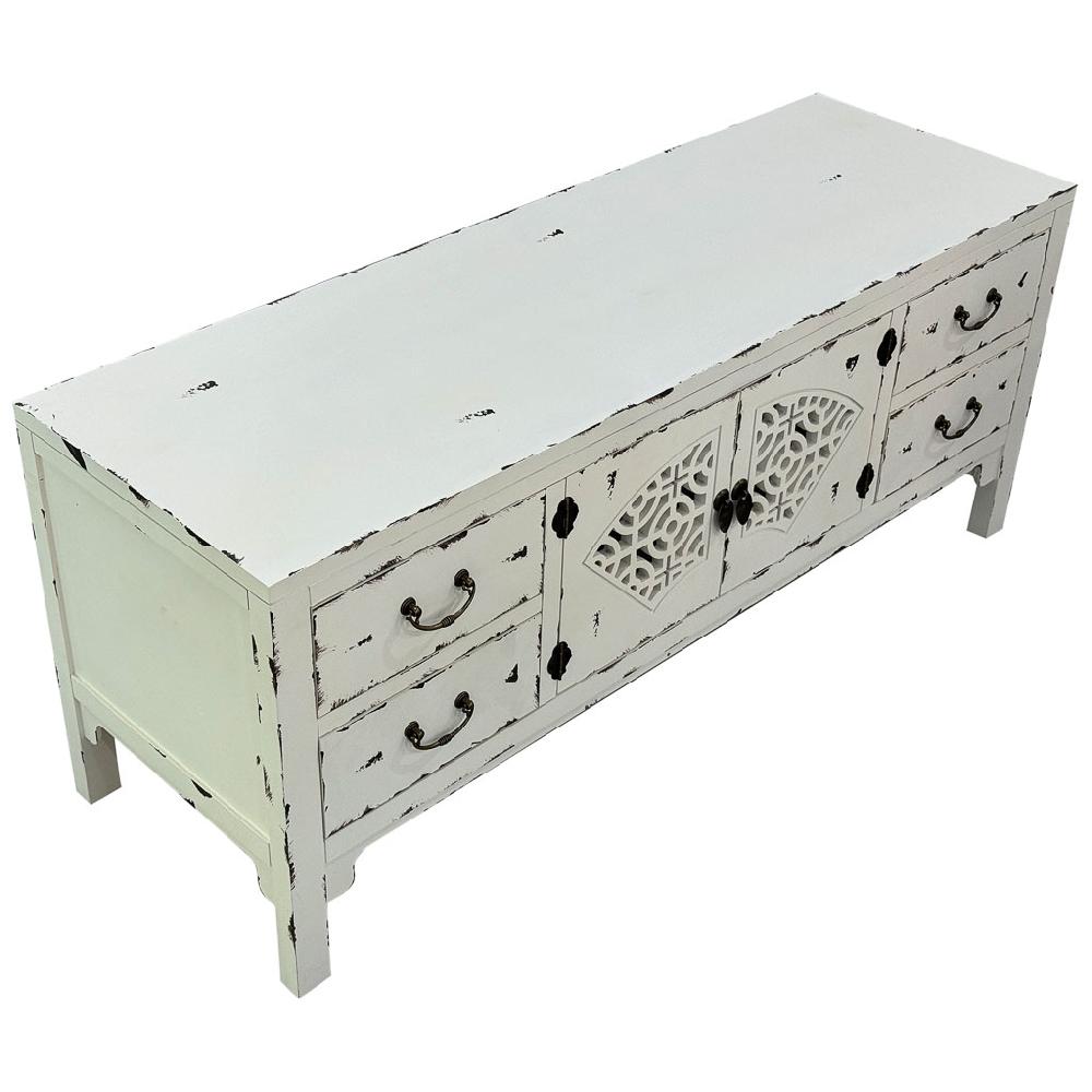 Creaciones meng MUEBLE - MUEBLE AUXILIAR - mueble bajo de madera lac blanco envejecido de 4 cajones y 2 puertas