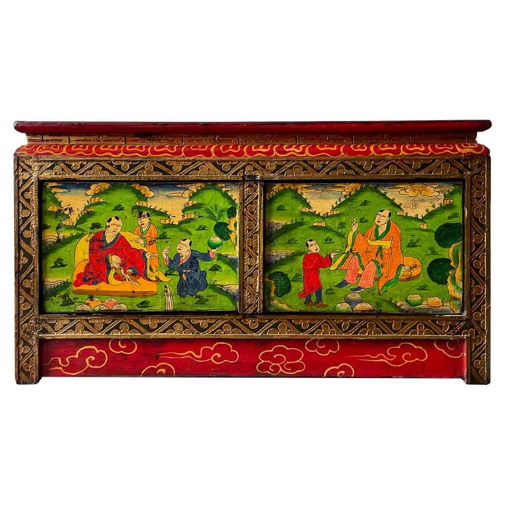 Creaciones Meng MUEBLE - MUEBLE AUXILIAR - Mueble Bajo De Madera Pintado A Mano Acabado Artesanal Rojo