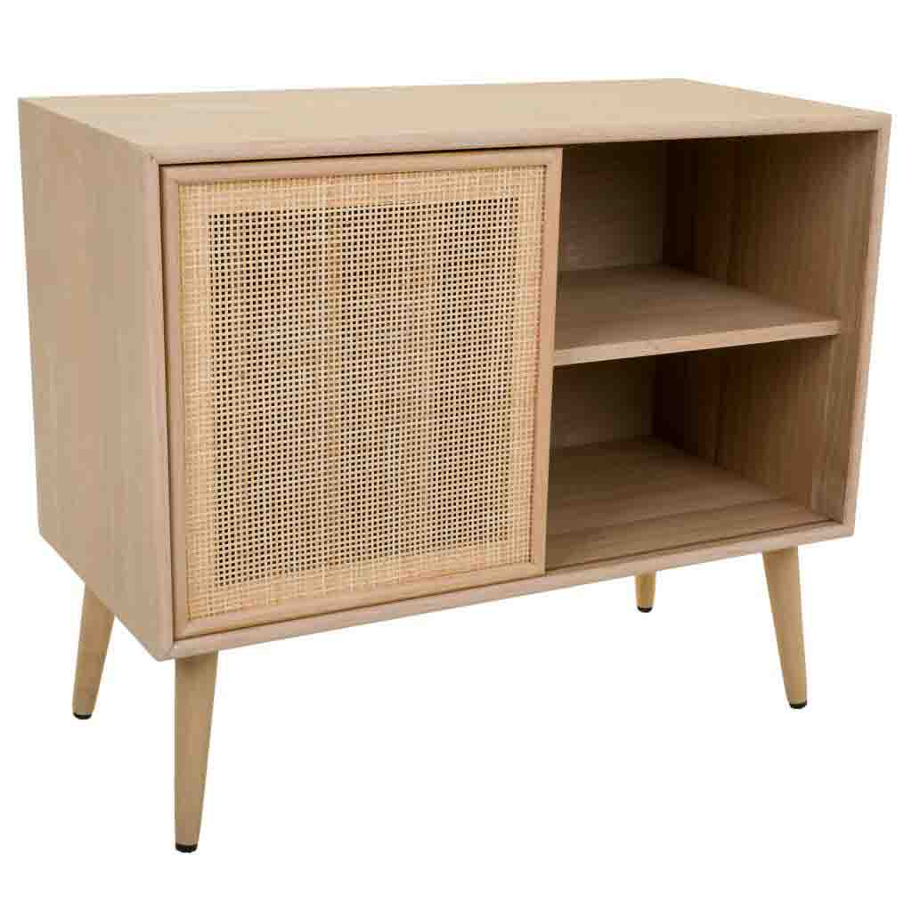 Creaciones meng MUEBLE - MUEBLE AUXILIAR - mueble bajo de madera y rejilla de 1 puerta y balda