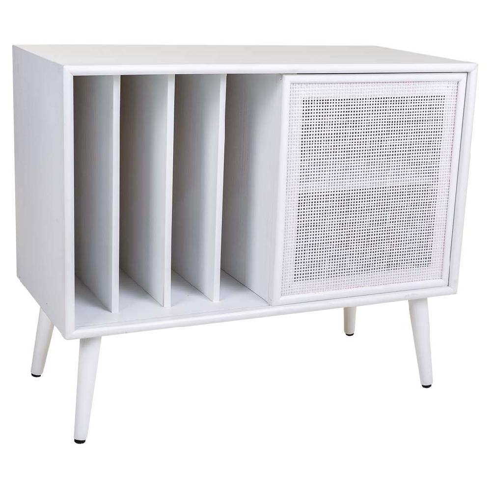 Creaciones meng MUEBLE - MUEBLE AUXILIAR - mueble bajo de madera y rejilla en blanco