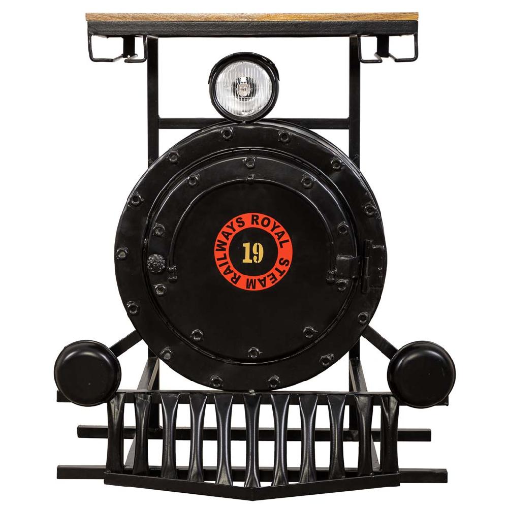 Creaciones Meng MUEBLE - MUEBLES BOTELLEROS - Barra Botellero Locomotera De Madera Y Metal Acabado Artesanal Negro Con Luz