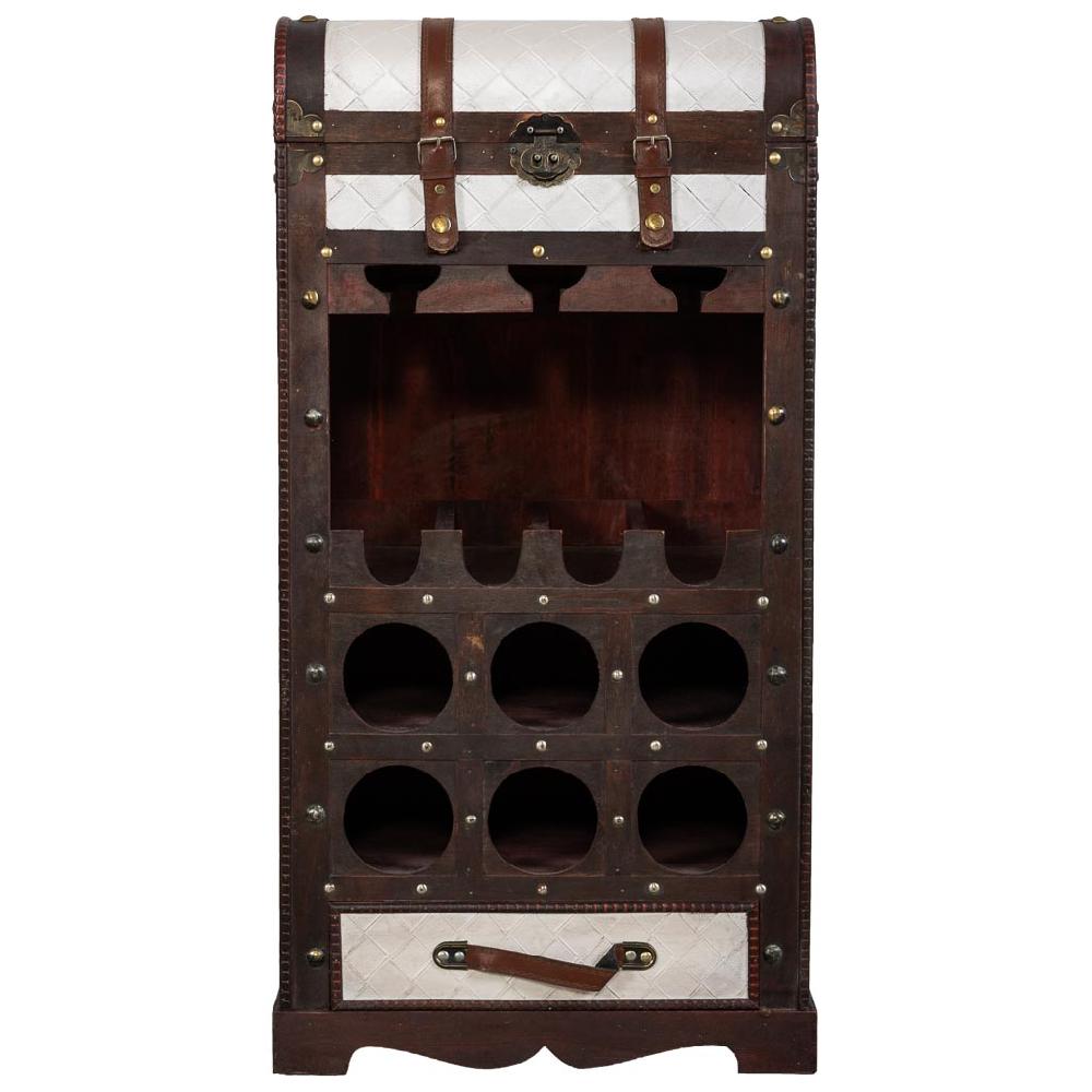 Creaciones Meng MUEBLE - MUEBLES BOTELLEROS - Baul Botellero De Madera Forrado 3 Botellas Marron