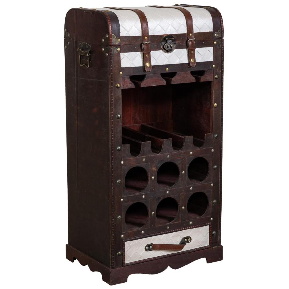 Creaciones meng MUEBLE - MUEBLES BOTELLEROS - baul botellero de madera forrado 3 botellas marron