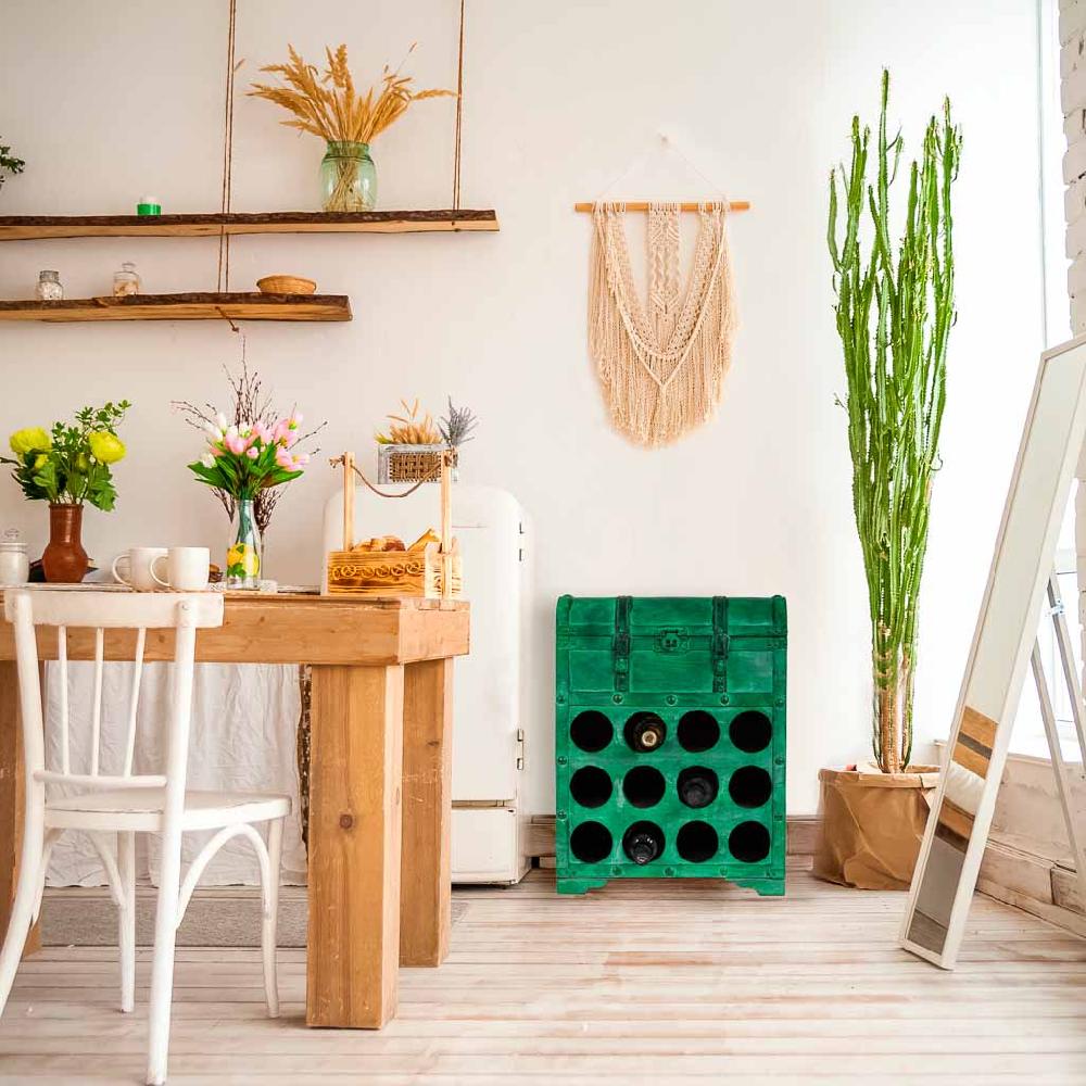 Creaciones Meng MUEBLE - MUEBLES BOTELLEROS - Baul Botellero De Madera Con Arcon Y Hueco De 12 Botellas