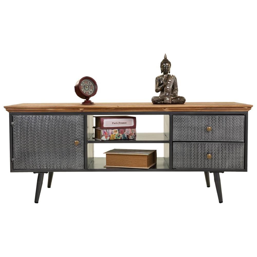 Creaciones Meng MUEBLE - MUEBLES TELEVISION - Kit Mueble Bajo De Metal Y Madera