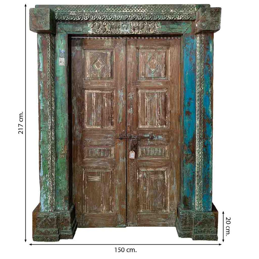 Creaciones Meng MUEBLE - PUERTAS Y VENTANAS - Puerta De Madera Azul Con Acabado Artesanal