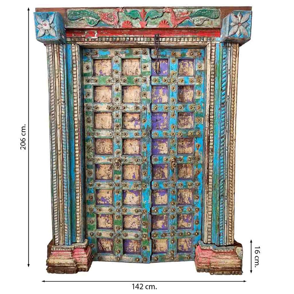 Creaciones Meng MUEBLE - PUERTAS Y VENTANAS - Puerta De Madera Azul Con Acabado Artesanal