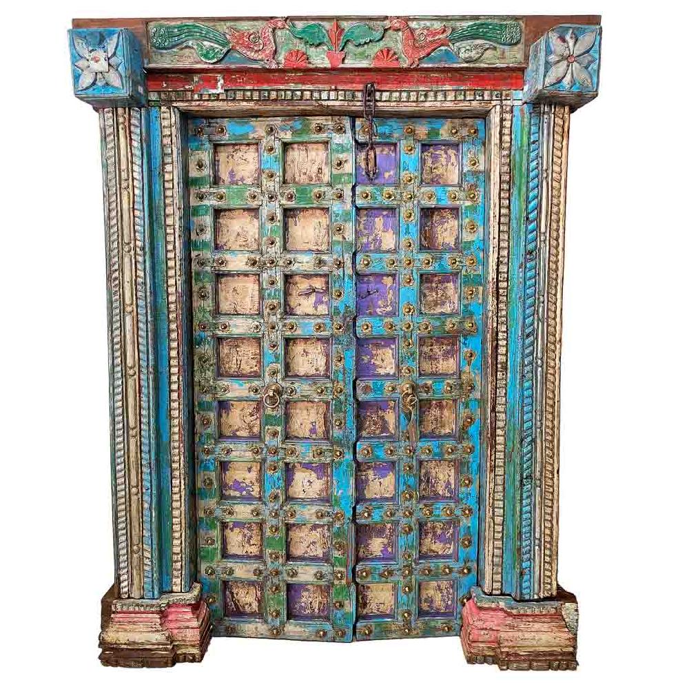 Creaciones meng MUEBLE - PUERTAS Y VENTANAS - puerta de madera azul con acabado artesanal